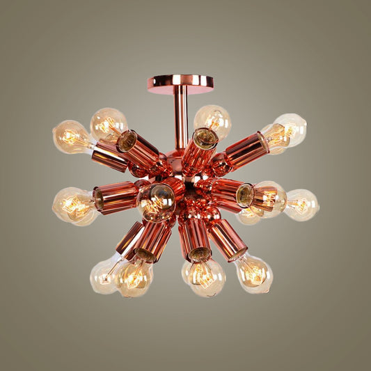 6/9 Lights Starburst Semi Flush Light Fixture Vintage Copper Finish Metal Ceiling Mounted Fixture for Bedroom Clearhalo 'Ceiling Lights' 'Close To Ceiling Lights' 'Close to ceiling' 'Semi-flushmount' Lighting' 1419809