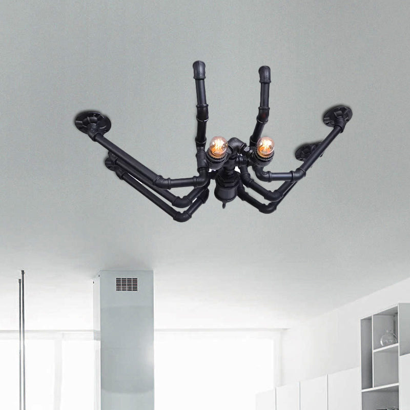 Metal Spider Ceiling Light Fixture Vintage Industrial 2 Bulbs Living Room Semi Flush Pendant Light in Black/Bronze Clearhalo 'Ceiling Lights' 'Close To Ceiling Lights' 'Close to ceiling' 'Semi-flushmount' Lighting' 1419818