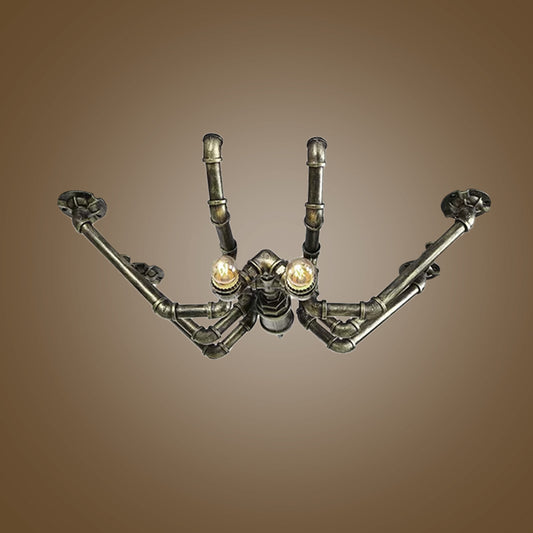 Metal Spider Ceiling Light Fixture Vintage Industrial 2 Bulbs Living Room Semi Flush Pendant Light in Black/Bronze Clearhalo 'Ceiling Lights' 'Close To Ceiling Lights' 'Close to ceiling' 'Semi-flushmount' Lighting' 1419824