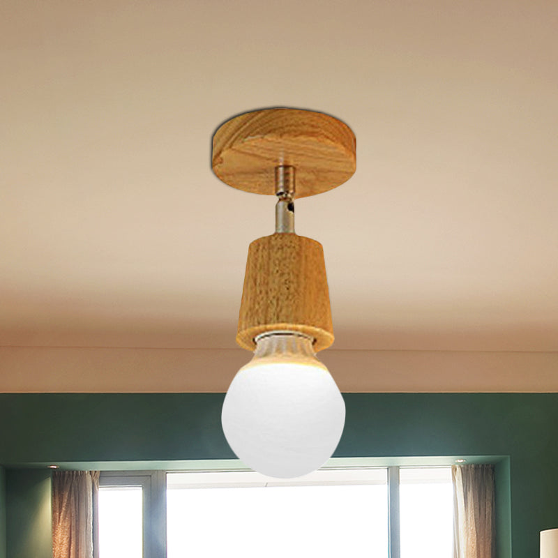 Wood Exposed Bulb Ceiling Lighting Loft Industrial 1 Light Bedroom Mini Semi Flush Light Fixture Clearhalo 'Ceiling Lights' 'Close To Ceiling Lights' 'Close to ceiling' 'Semi-flushmount' Lighting' 1419842