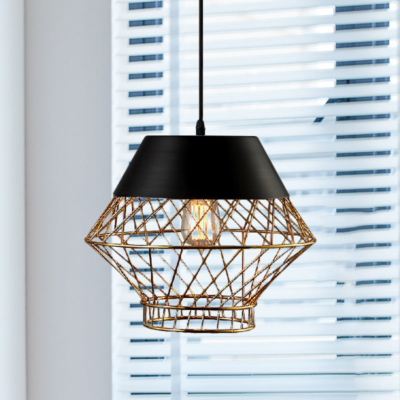 Modernism Wire Cage Pendant Lighting 1 Light Metallic Hanging Ceiling Light in Black for Bar Clearhalo 'Ceiling Lights' 'Modern Pendants' 'Modern' 'Pendant Lights' 'Pendants' Lighting' 1419860