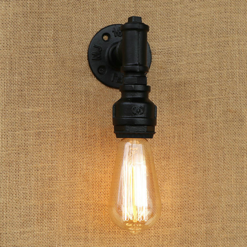 1 Head Wall Light Industrial Exposed Bulb Metallic Wall Mount Lamp with Pipe in Black for Corridor Clearhalo 'Art deco wall lights' 'Cast Iron' 'Glass' 'Industrial wall lights' 'Industrial' 'Middle century wall lights' 'Modern' 'Rustic wall lights' 'Tiffany' 'Traditional wall lights' 'Wall Lamps & Sconces' 'Wall Lights' Lighting' 1419902