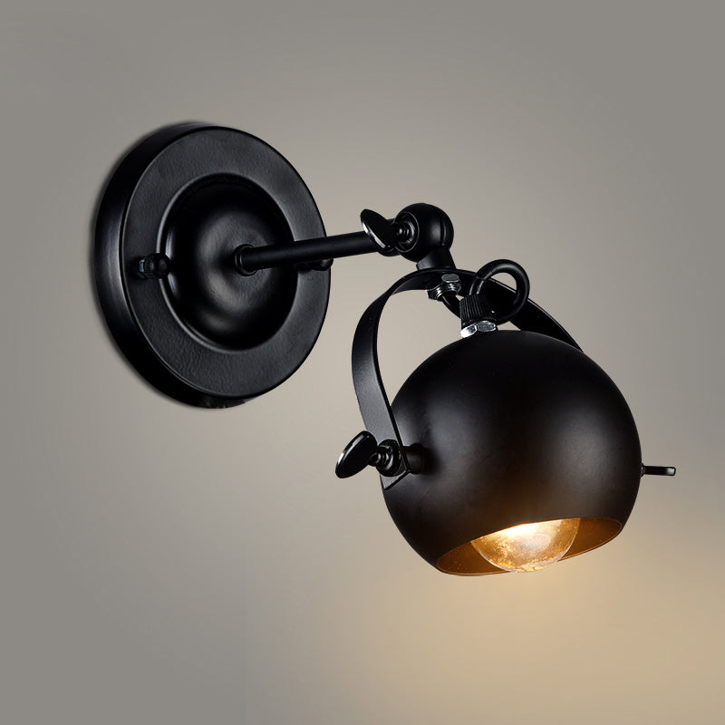 1 Bulb Wall Lamp Industrial Global Shade Metal Adjustable Sconce Lighting in Black for Restaurant Clearhalo 'Art deco wall lights' 'Cast Iron' 'Glass' 'Industrial wall lights' 'Industrial' 'Middle century wall lights' 'Modern' 'Rustic wall lights' 'Tiffany' 'Traditional wall lights' 'Wall Lamps & Sconces' 'Wall Lights' Lighting' 1419910