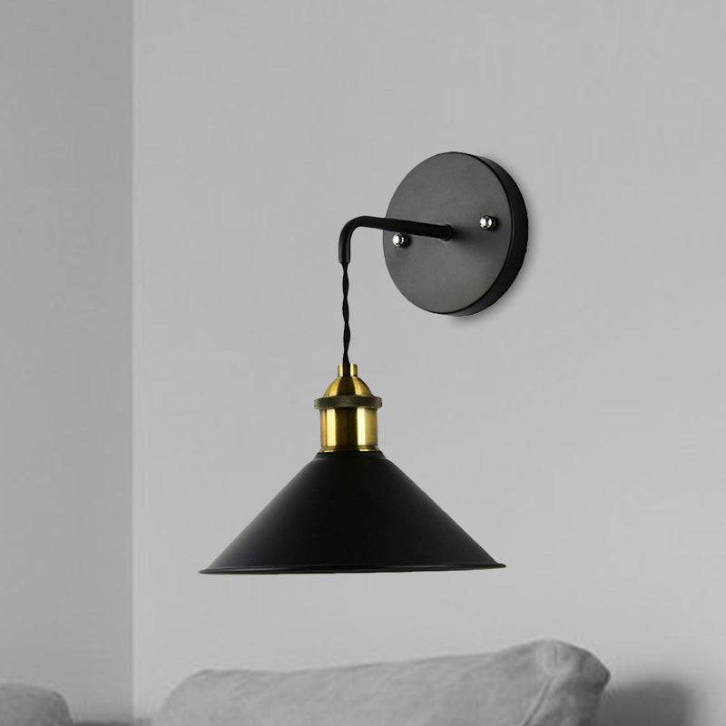 1 Head Wall Light with Conical Shade Metal Industrial Style Dining Table Sconce Lighting in Black Clearhalo 'Cast Iron' 'Glass' 'Industrial' 'Modern wall lights' 'Modern' 'Tiffany' 'Traditional wall lights' 'Wall Lamps & Sconces' 'Wall Lights' Lighting' 1419915