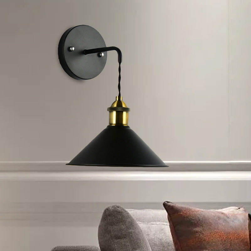 1 Head Wall Light with Conical Shade Metal Industrial Style Dining Table Sconce Lighting in Black Clearhalo 'Cast Iron' 'Glass' 'Industrial' 'Modern wall lights' 'Modern' 'Tiffany' 'Traditional wall lights' 'Wall Lamps & Sconces' 'Wall Lights' Lighting' 1419916