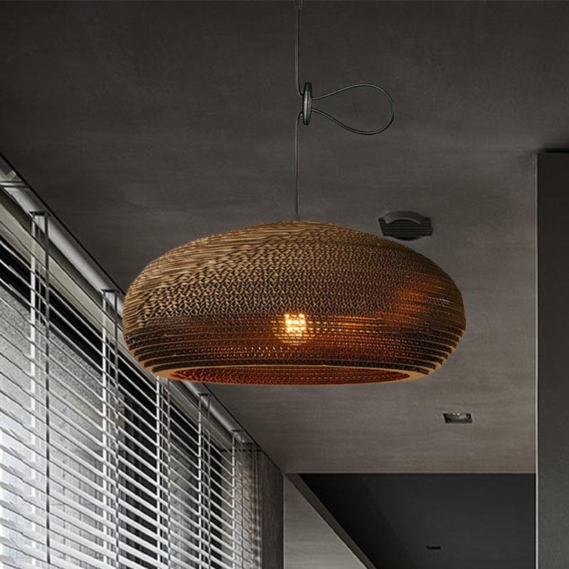 Contemporary Dome/Bowl Shade Suspension Light 1 Head Corrugated Paper Pendant Lamp in Brown Clearhalo 'Ceiling Lights' 'Modern Pendants' 'Modern' 'Pendant Lights' 'Pendants' Lighting' 1419925