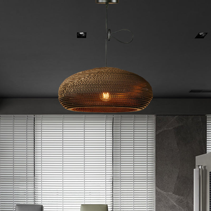 Contemporary Dome/Bowl Shade Suspension Light 1 Head Corrugated Paper Pendant Lamp in Brown Clearhalo 'Ceiling Lights' 'Modern Pendants' 'Modern' 'Pendant Lights' 'Pendants' Lighting' 1419926