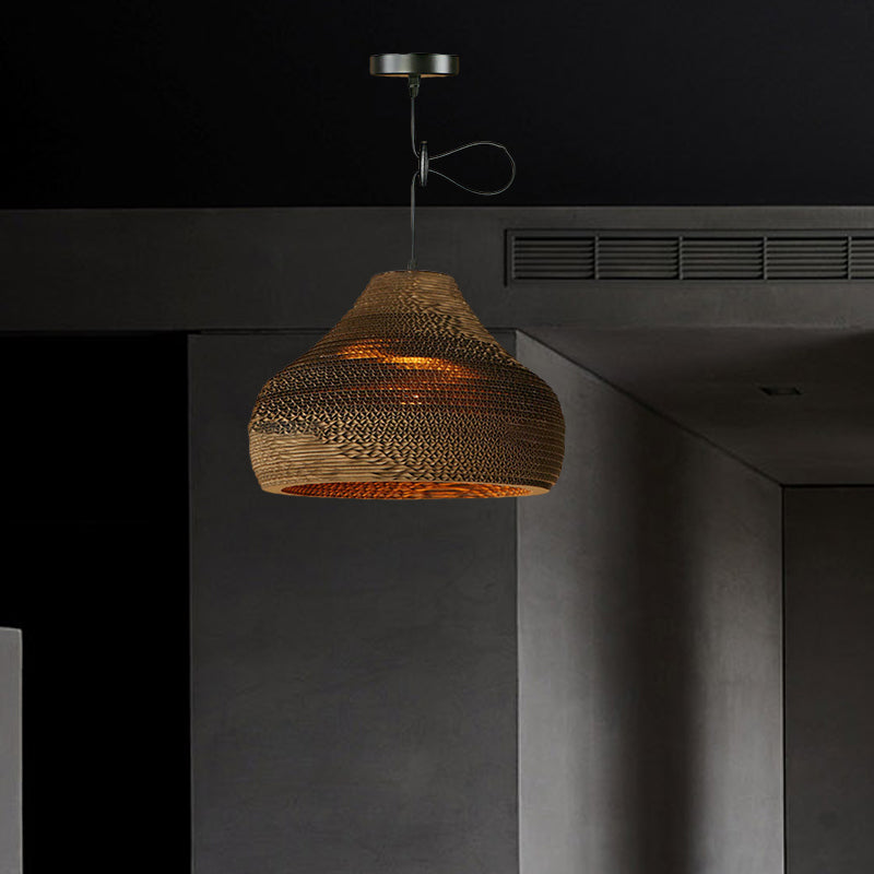 Contemporary Dome/Bowl Shade Suspension Light 1 Head Corrugated Paper Pendant Lamp in Brown Clearhalo 'Ceiling Lights' 'Modern Pendants' 'Modern' 'Pendant Lights' 'Pendants' Lighting' 1419927