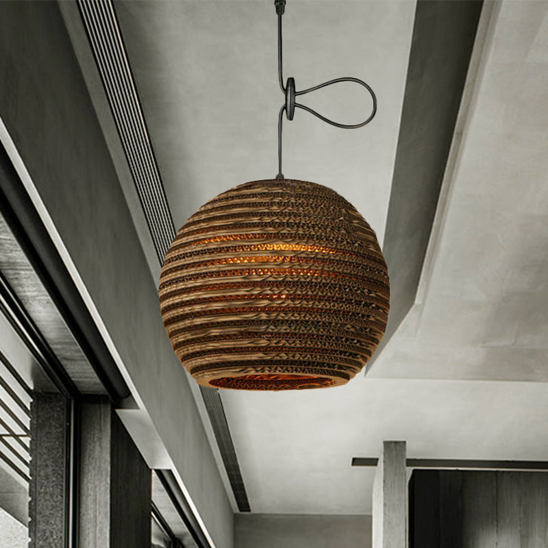 Contemporary Dome/Bowl Shade Suspension Light 1 Head Corrugated Paper Pendant Lamp in Brown Clearhalo 'Ceiling Lights' 'Modern Pendants' 'Modern' 'Pendant Lights' 'Pendants' Lighting' 1419929