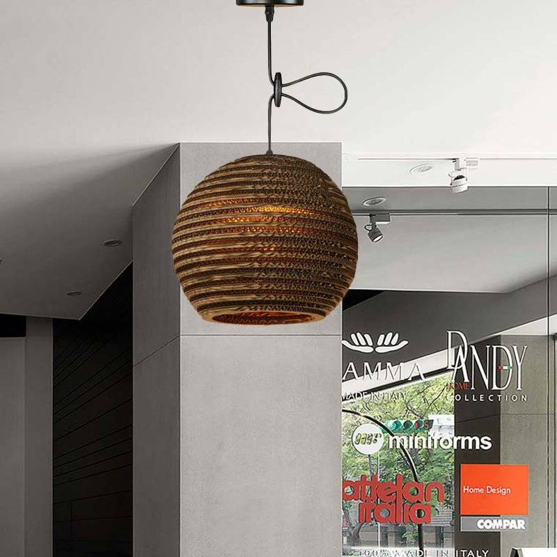 Contemporary Dome/Bowl Shade Suspension Light 1 Head Corrugated Paper Pendant Lamp in Brown Clearhalo 'Ceiling Lights' 'Modern Pendants' 'Modern' 'Pendant Lights' 'Pendants' Lighting' 1419930