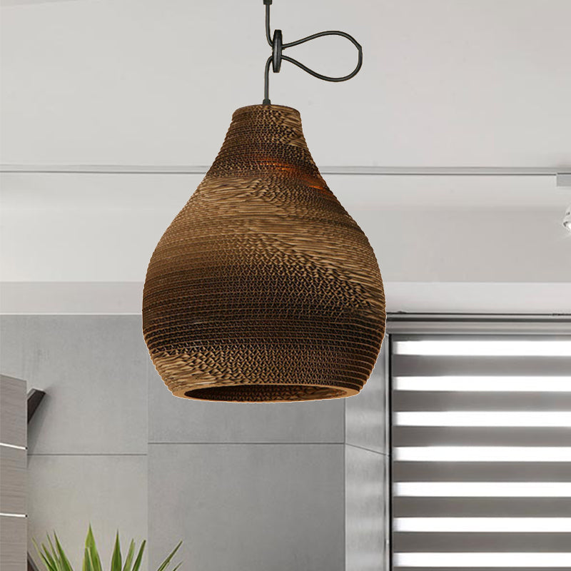 Contemporary Dome/Bowl Shade Suspension Light 1 Head Corrugated Paper Pendant Lamp in Brown Clearhalo 'Ceiling Lights' 'Modern Pendants' 'Modern' 'Pendant Lights' 'Pendants' Lighting' 1419931