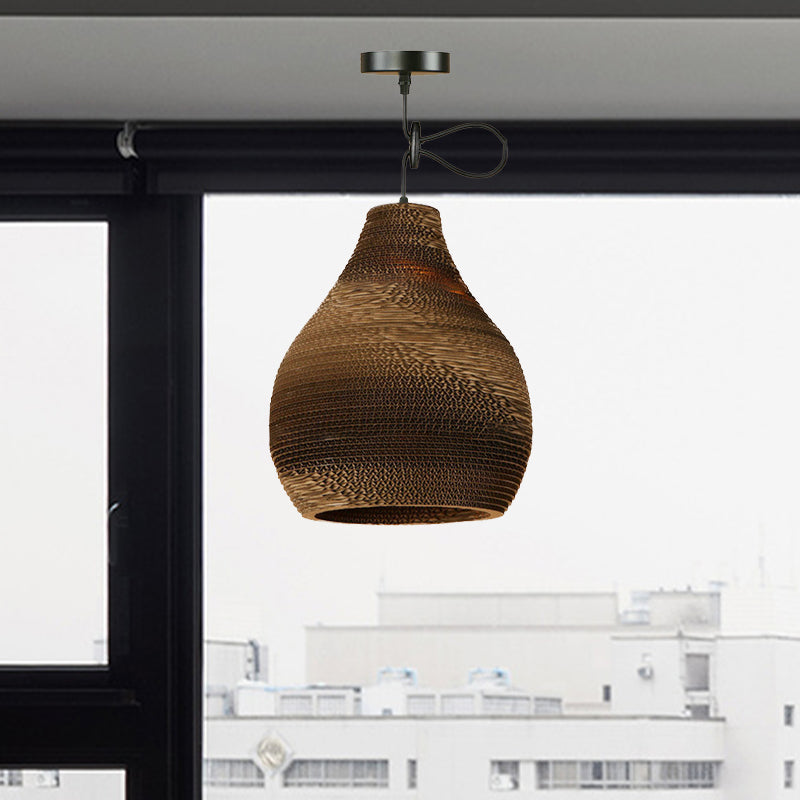 Contemporary Dome/Bowl Shade Suspension Light 1 Head Corrugated Paper Pendant Lamp in Brown Clearhalo 'Ceiling Lights' 'Modern Pendants' 'Modern' 'Pendant Lights' 'Pendants' Lighting' 1419932