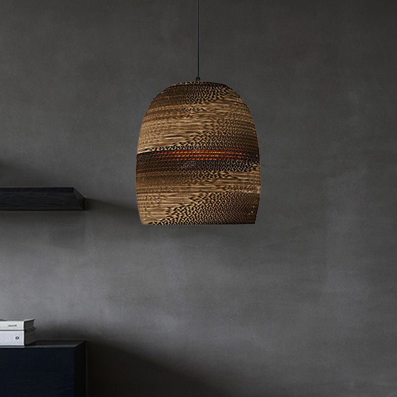 Contemporary Dome/Bowl Shade Suspension Light 1 Head Corrugated Paper Pendant Lamp in Brown Clearhalo 'Ceiling Lights' 'Modern Pendants' 'Modern' 'Pendant Lights' 'Pendants' Lighting' 1419933