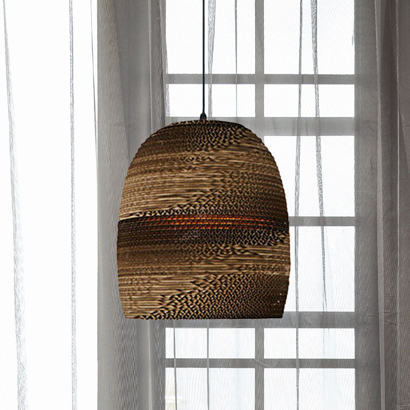 Contemporary Dome/Bowl Shade Suspension Light 1 Head Corrugated Paper Pendant Lamp in Brown Clearhalo 'Ceiling Lights' 'Modern Pendants' 'Modern' 'Pendant Lights' 'Pendants' Lighting' 1419934