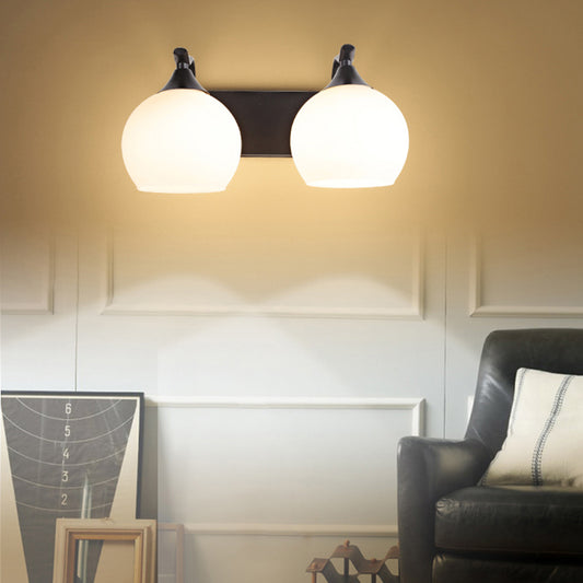 2 Lights Frosted Glass Wall Sconce Light Industrial Black Bubble Living Room Lighting Fixture White Clearhalo 'Cast Iron' 'Glass' 'Industrial' 'Modern wall lights' 'Modern' 'Tiffany' 'Traditional wall lights' 'Wall Lamps & Sconces' 'Wall Lights' Lighting' 142002