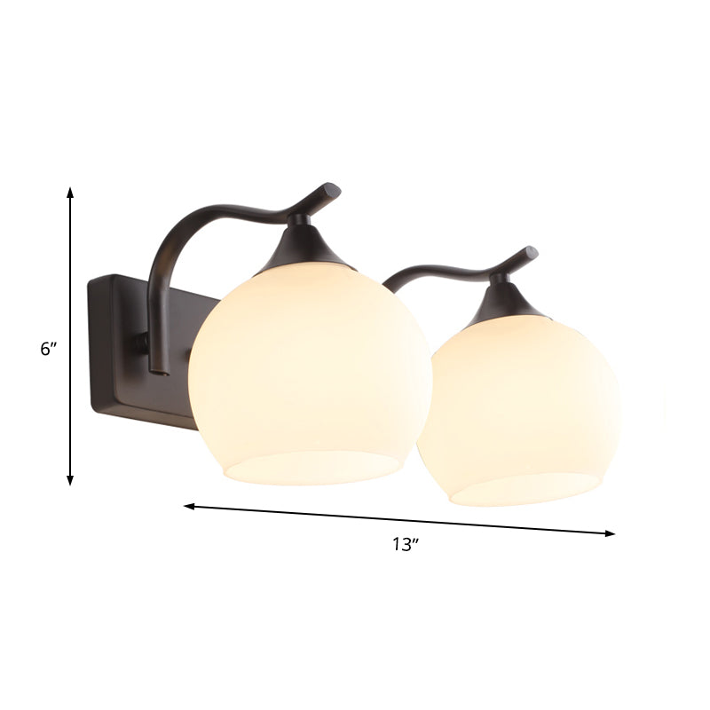 2 Lights Frosted Glass Wall Sconce Light Industrial Black Bubble Living Room Lighting Fixture Clearhalo 'Cast Iron' 'Glass' 'Industrial' 'Modern wall lights' 'Modern' 'Tiffany' 'Traditional wall lights' 'Wall Lamps & Sconces' 'Wall Lights' Lighting' 142005