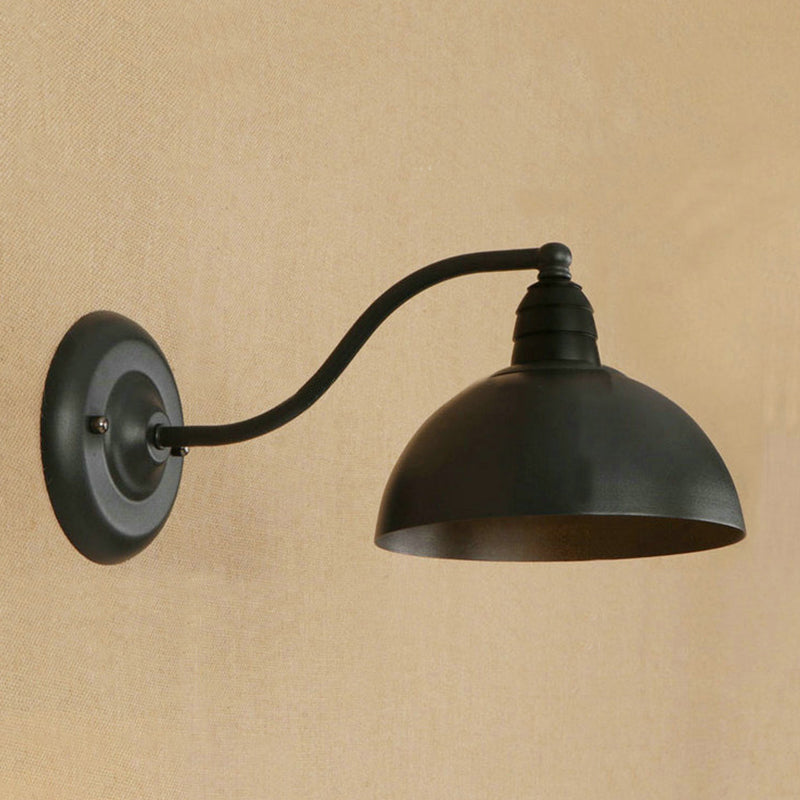 1 Head Wall Sconce Retro Domed Shade Metallic Sconce Lighting Fixture with Curved Arm in Black Clearhalo 'Cast Iron' 'Glass' 'Industrial' 'Modern wall lights' 'Modern' 'Tiffany' 'Traditional wall lights' 'Wall Lamps & Sconces' 'Wall Lights' Lighting' 1420102