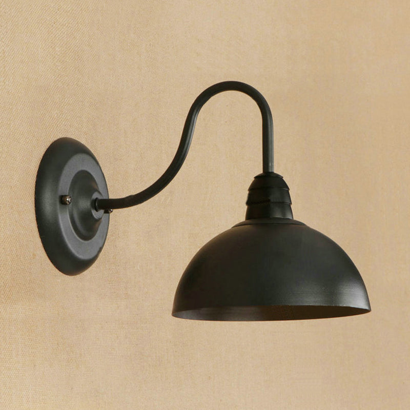 1 Head Wall Sconce Retro Domed Shade Metallic Sconce Lighting Fixture with Curved Arm in Black Clearhalo 'Cast Iron' 'Glass' 'Industrial' 'Modern wall lights' 'Modern' 'Tiffany' 'Traditional wall lights' 'Wall Lamps & Sconces' 'Wall Lights' Lighting' 1420103