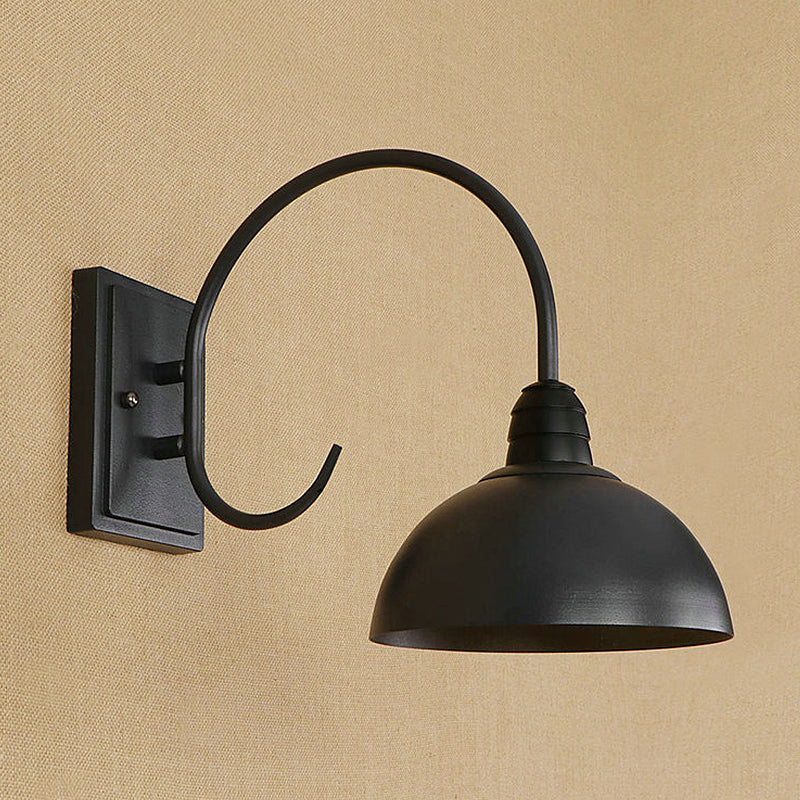 1 Head Wall Sconce Retro Domed Shade Metallic Sconce Lighting Fixture with Curved Arm in Black Clearhalo 'Cast Iron' 'Glass' 'Industrial' 'Modern wall lights' 'Modern' 'Tiffany' 'Traditional wall lights' 'Wall Lamps & Sconces' 'Wall Lights' Lighting' 1420104