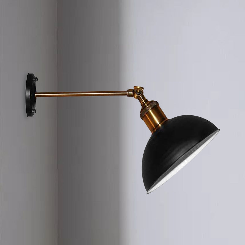 1 Light Wall Lamp Loft Style Dome/Drum Shade Metal Adjustable Sconce Light Fixture in Black for Bedroom Clearhalo 'Cast Iron' 'Glass' 'Industrial' 'Modern wall lights' 'Modern' 'Tiffany' 'Traditional wall lights' 'Wall Lamps & Sconces' 'Wall Lights' Lighting' 1420108