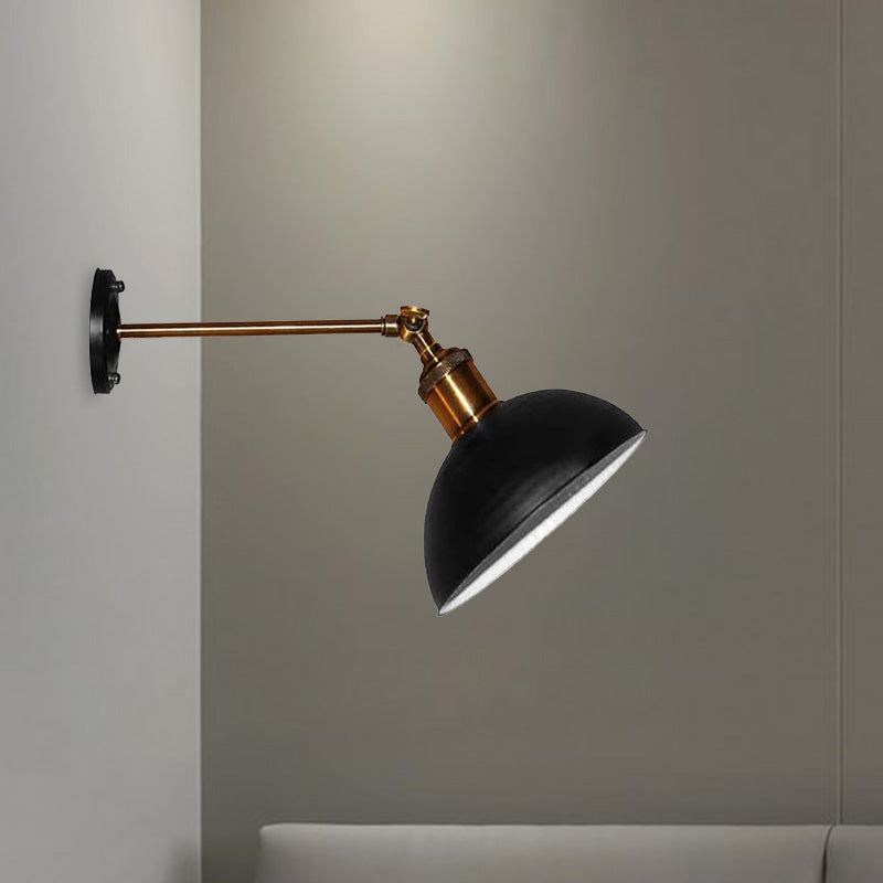 1 Light Wall Lamp Loft Style Dome/Drum Shade Metal Adjustable Sconce Light Fixture in Black for Bedroom Clearhalo 'Cast Iron' 'Glass' 'Industrial' 'Modern wall lights' 'Modern' 'Tiffany' 'Traditional wall lights' 'Wall Lamps & Sconces' 'Wall Lights' Lighting' 1420109