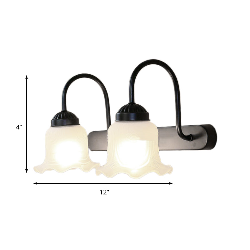 White Glass Black Sconce Light Scalloped 2-Light Industrial Wall Lamp Fixture for Living Room Clearhalo 'Cast Iron' 'Glass' 'Industrial' 'Modern wall lights' 'Modern' 'Tiffany' 'Traditional wall lights' 'Wall Lamps & Sconces' 'Wall Lights' Lighting' 142020