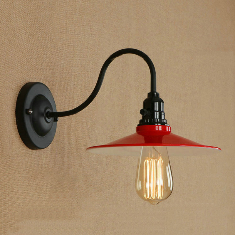 Vintage Style Flared Wall Light with Gooseneck Arm 1 Light Metal Sconce Lighting in Red for Dining Room Clearhalo 'Art deco wall lights' 'Cast Iron' 'Glass' 'Industrial wall lights' 'Industrial' 'Middle century wall lights' 'Modern' 'Rustic wall lights' 'Tiffany' 'Traditional wall lights' 'Wall Lamps & Sconces' 'Wall Lights' Lighting' 1420214