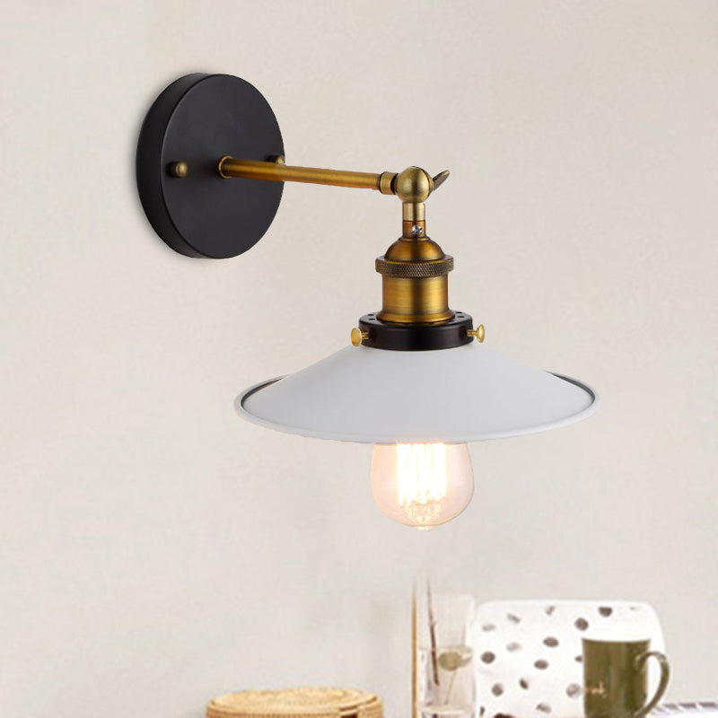 Metallic White Wall Lighting Saucer Shade 1 Head Industrial Style Adjustable Sconce Light for Corridor Clearhalo 'Art deco wall lights' 'Cast Iron' 'Glass' 'Industrial wall lights' 'Industrial' 'Middle century wall lights' 'Modern' 'Rustic wall lights' 'Tiffany' 'Traditional wall lights' 'Wall Lamps & Sconces' 'Wall Lights' Lighting' 1420233