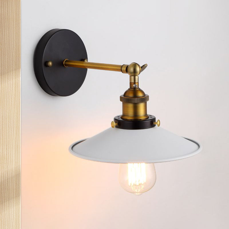 Metallic White Wall Lighting Saucer Shade 1 Head Industrial Style Adjustable Sconce Light for Corridor Clearhalo 'Art deco wall lights' 'Cast Iron' 'Glass' 'Industrial wall lights' 'Industrial' 'Middle century wall lights' 'Modern' 'Rustic wall lights' 'Tiffany' 'Traditional wall lights' 'Wall Lamps & Sconces' 'Wall Lights' Lighting' 1420234
