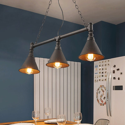 Rust Conical Island Lighting with Pipe Design Vintage Industrial Metal 3 Lights Dining Room Hanging Ceiling Light Rust Clearhalo 'Ceiling Lights' 'Island Lights' Lighting' 142025
