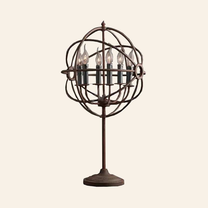 Antique Stylish Orbit Shade Table Lighting with Candle Design Multi Light Wrought Iron Table Lamp in Rust Clearhalo 'Lamps' 'Table Lamps' Lighting' 1420263