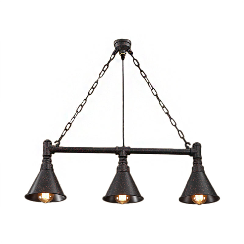Rust Conical Island Lighting with Pipe Design Vintage Industrial Metal 3 Lights Dining Room Hanging Ceiling Light Clearhalo 'Ceiling Lights' 'Island Lights' Lighting' 142027