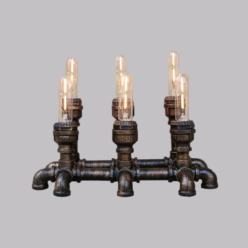 Bronze 2/3 Lights Standing Table Light Industrial Metallic Open Bulb Table Lighting with Pipe Design for Coffee Shop Clearhalo 'Lamps' 'Table Lamps' Lighting' 1420274