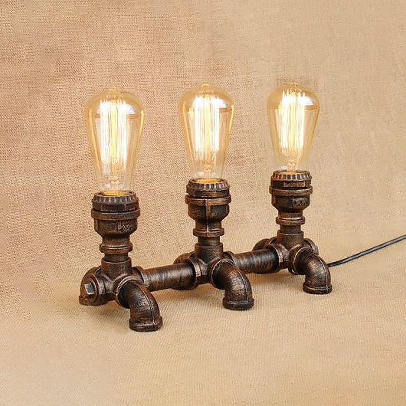 Bronze 2/3 Lights Standing Table Light Industrial Metallic Open Bulb Table Lighting with Pipe Design for Coffee Shop Clearhalo 'Lamps' 'Table Lamps' Lighting' 1420276