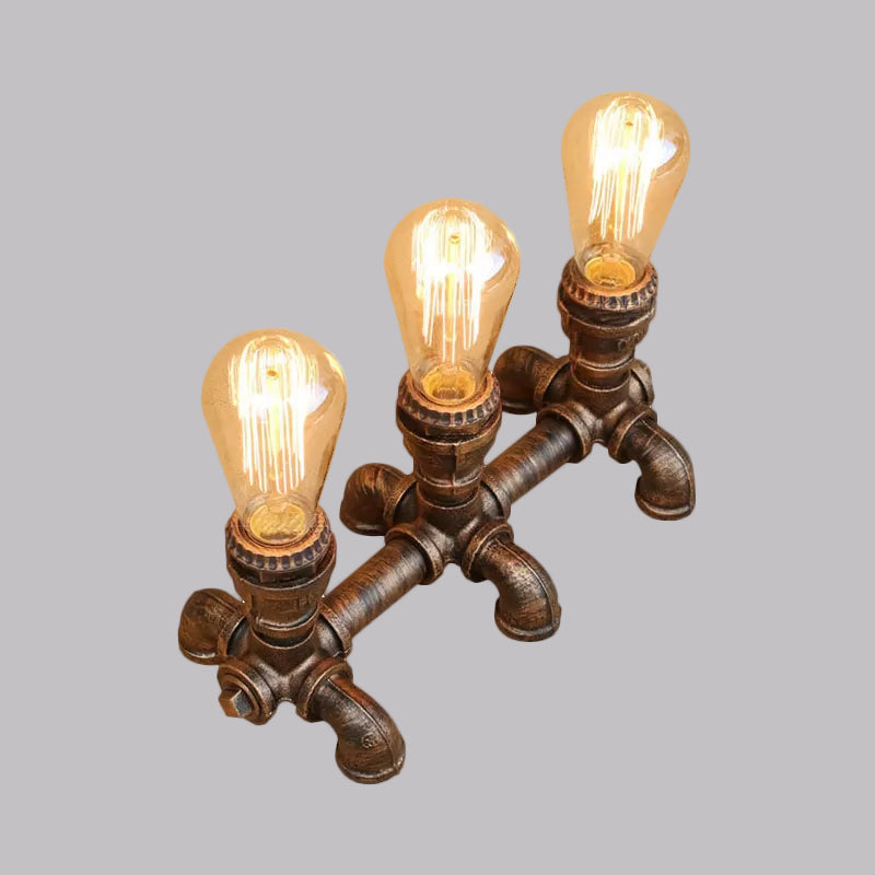 Bronze 2/3 Lights Standing Table Light Industrial Metallic Open Bulb Table Lighting with Pipe Design for Coffee Shop Clearhalo 'Lamps' 'Table Lamps' Lighting' 1420277