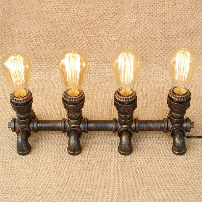 Bronze 2/3 Lights Standing Table Light Industrial Metallic Open Bulb Table Lighting with Pipe Design for Coffee Shop Clearhalo 'Lamps' 'Table Lamps' Lighting' 1420278