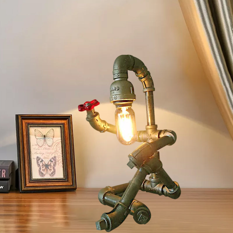 Metallic Plumbing Pipe Table Lighting with Valve Industrial 1 Light Bedroom Standing Table Lamp in Antique Brass/Bronze Clearhalo 'Lamps' 'Table Lamps' Lighting' 1420290