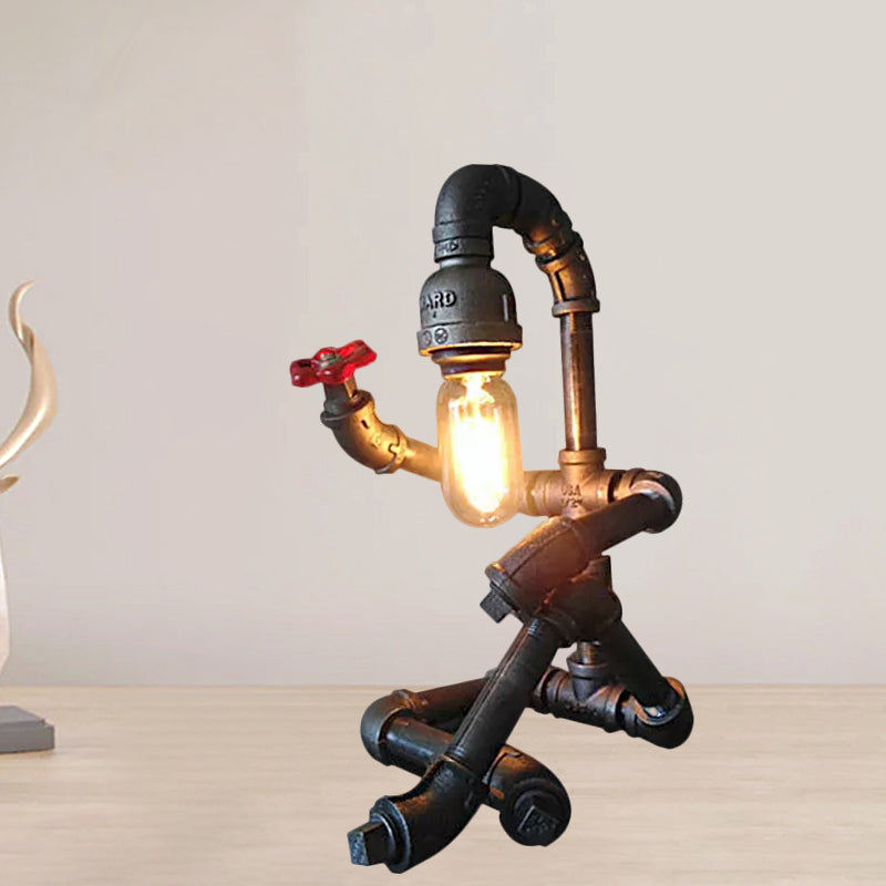 Metallic Plumbing Pipe Table Lighting with Valve Industrial 1 Light Bedroom Standing Table Lamp in Antique Brass/Bronze Clearhalo 'Lamps' 'Table Lamps' Lighting' 1420292