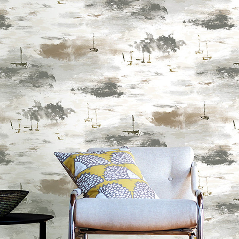 Abstract Watercolor Landscape Wallpaper Modern Non-Woven Cloth Wall Decor for Home Grey Clearhalo 'Modern wall decor' 'Modern' 'Wallpaper' Wall Decor' 1420328