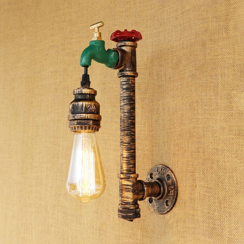 1 Light Water Tap Wall Light with Pipe Vintage Antique Brass Metal Wall Sconce Lighting for Corridor Clearhalo 'Art deco wall lights' 'Cast Iron' 'Glass' 'Industrial wall lights' 'Industrial' 'Middle century wall lights' 'Modern' 'Rustic wall lights' 'Tiffany' 'Traditional wall lights' 'Wall Lamps & Sconces' 'Wall Lights' Lighting' 1420415