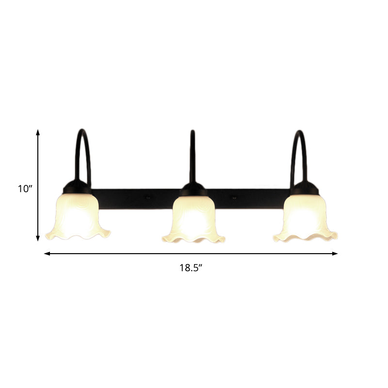 3-Bulb Wall Light with Flared Shade Opal Glass Industrial Living Room Sconce Lighting Fixture in Black Clearhalo 'Cast Iron' 'Glass' 'Industrial' 'Modern wall lights' 'Modern' 'Tiffany' 'Traditional wall lights' 'Wall Lamps & Sconces' 'Wall Lights' Lighting' 142046