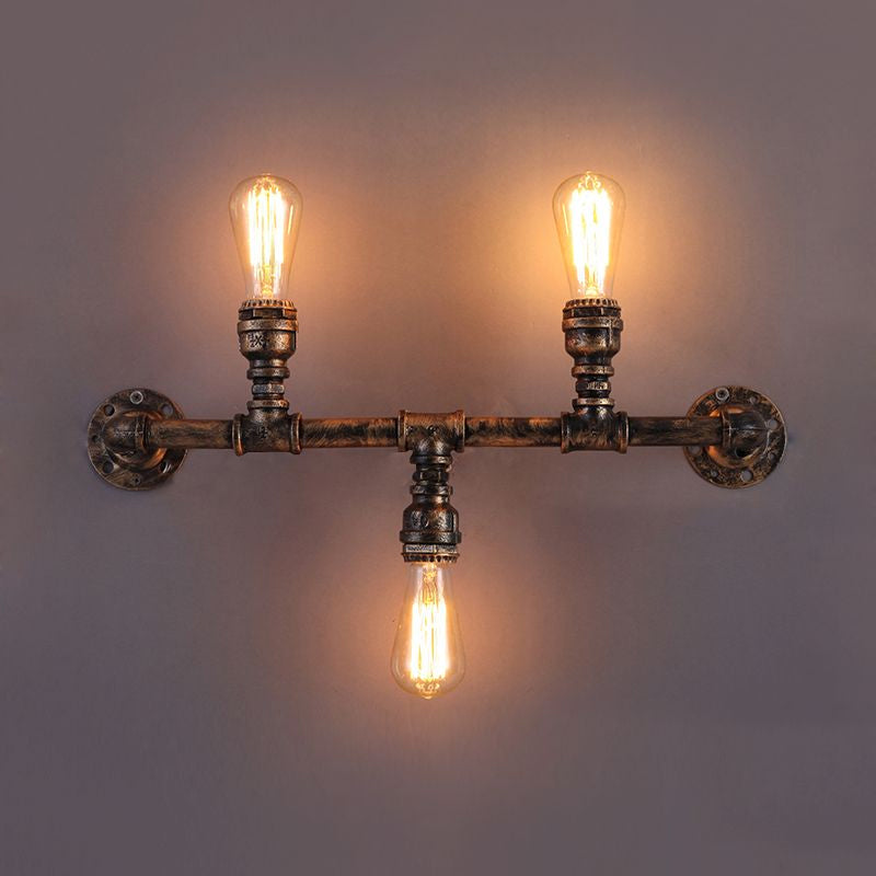 Metal Up and Down Wall Sconce with Pipe Design Vintage Style 3 Bulbs Living Room Wall Mount Light in Bronze Clearhalo 'Art deco wall lights' 'Cast Iron' 'Glass' 'Industrial wall lights' 'Industrial' 'Middle century wall lights' 'Modern' 'Rustic wall lights' 'Tiffany' 'Traditional wall lights' 'Wall Lamps & Sconces' 'Wall Lights' Lighting' 1420472