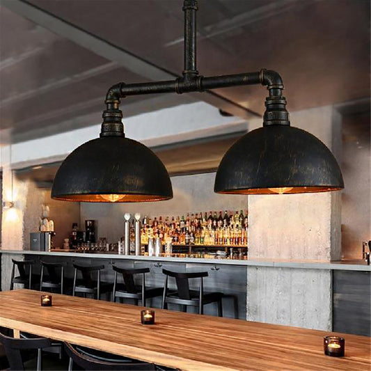 Matte Black Domed Lighting Fixture Farmhouse Metallic 2 Bulbs Dining Room Island Pendant Lighting Black Clearhalo 'Ceiling Lights' 'Island Lights' Lighting' 142051