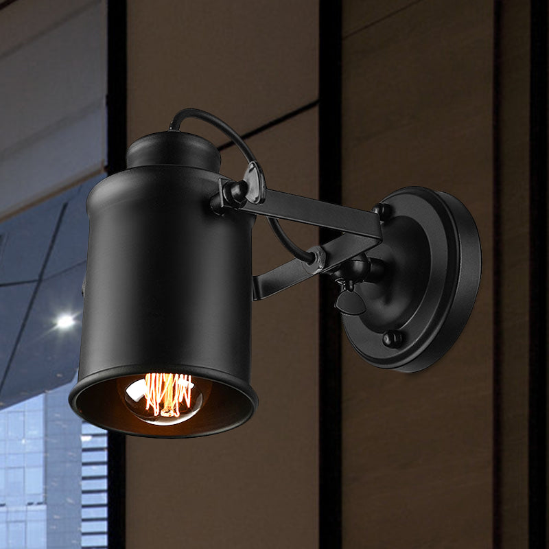 1 Light Rotatable Wall Mount Lighting with Cylinder Metal Shade Industrial Indoor Sconce Light in Black Clearhalo 'Art deco wall lights' 'Cast Iron' 'Glass' 'Industrial wall lights' 'Industrial' 'Middle century wall lights' 'Modern' 'Rustic wall lights' 'Tiffany' 'Traditional wall lights' 'Wall Lamps & Sconces' 'Wall Lights' Lighting' 1420532