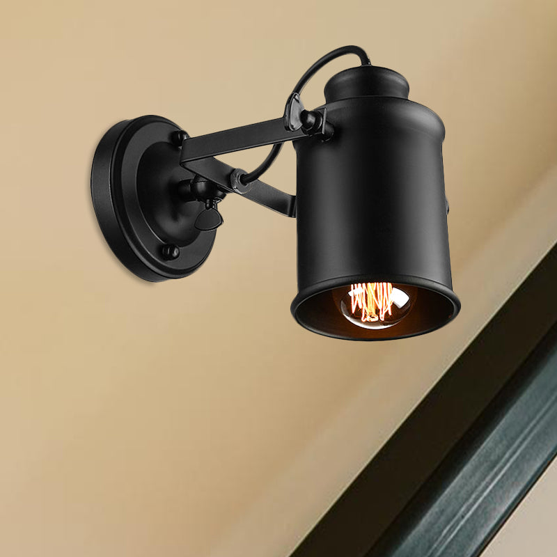 1 Light Rotatable Wall Mount Lighting with Cylinder Metal Shade Industrial Indoor Sconce Light in Black Clearhalo 'Art deco wall lights' 'Cast Iron' 'Glass' 'Industrial wall lights' 'Industrial' 'Middle century wall lights' 'Modern' 'Rustic wall lights' 'Tiffany' 'Traditional wall lights' 'Wall Lamps & Sconces' 'Wall Lights' Lighting' 1420533