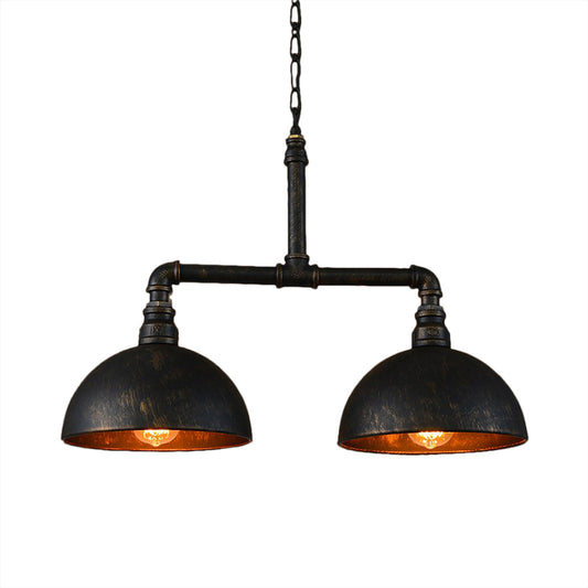 Matte Black Domed Lighting Fixture Farmhouse Metallic 2 Bulbs Dining Room Island Pendant Lighting Clearhalo 'Ceiling Lights' 'Island Lights' Lighting' 142053