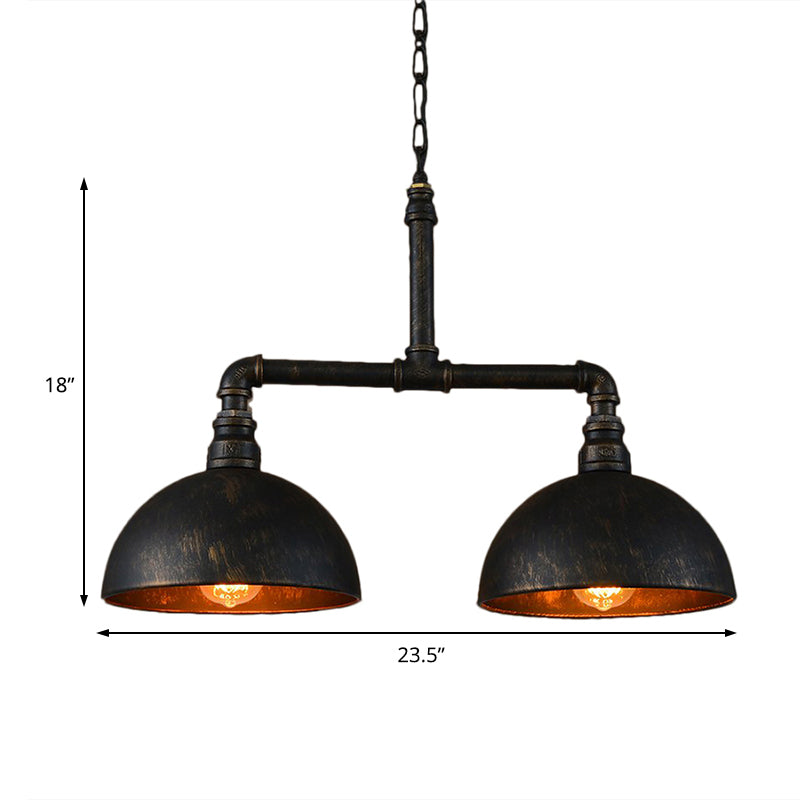 Matte Black Domed Lighting Fixture Farmhouse Metallic 2 Bulbs Dining Room Island Pendant Lighting Clearhalo 'Ceiling Lights' 'Island Lights' Lighting' 142054