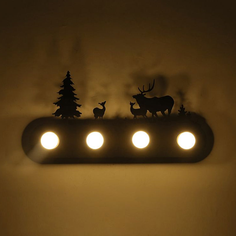 Lodge Open Bulb Wall Light with Elk/Horse/Sheep/Mountain/Windmill/Tree Design 4 Bulbs Metallic Wall Sconce in Black for Indoor Clearhalo 'Wall Lamps & Sconces' 'Wall Lights' Lighting' 1420551