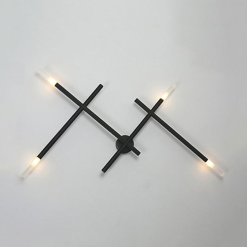 Black Finish Linear Wall Sconce with Cross Shape Industrial Metal 4 Lights Living Room Wall Mount Light Clearhalo 'Art deco wall lights' 'Cast Iron' 'Glass' 'Industrial wall lights' 'Industrial' 'Middle century wall lights' 'Modern' 'Rustic wall lights' 'Tiffany' 'Traditional wall lights' 'Wall Lamps & Sconces' 'Wall Lights' Lighting' 1420560