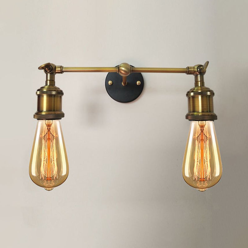 2 Lights Exposed Sconce Light with Bare Bulb Industrial Brass Finish Metal Wall Light Fixture for Coffee Shop Clearhalo 'Art deco wall lights' 'Cast Iron' 'Glass' 'Industrial wall lights' 'Industrial' 'Middle century wall lights' 'Modern' 'Rustic wall lights' 'Tiffany' 'Traditional wall lights' 'Wall Lamps & Sconces' 'Wall Lights' Lighting' 1420561